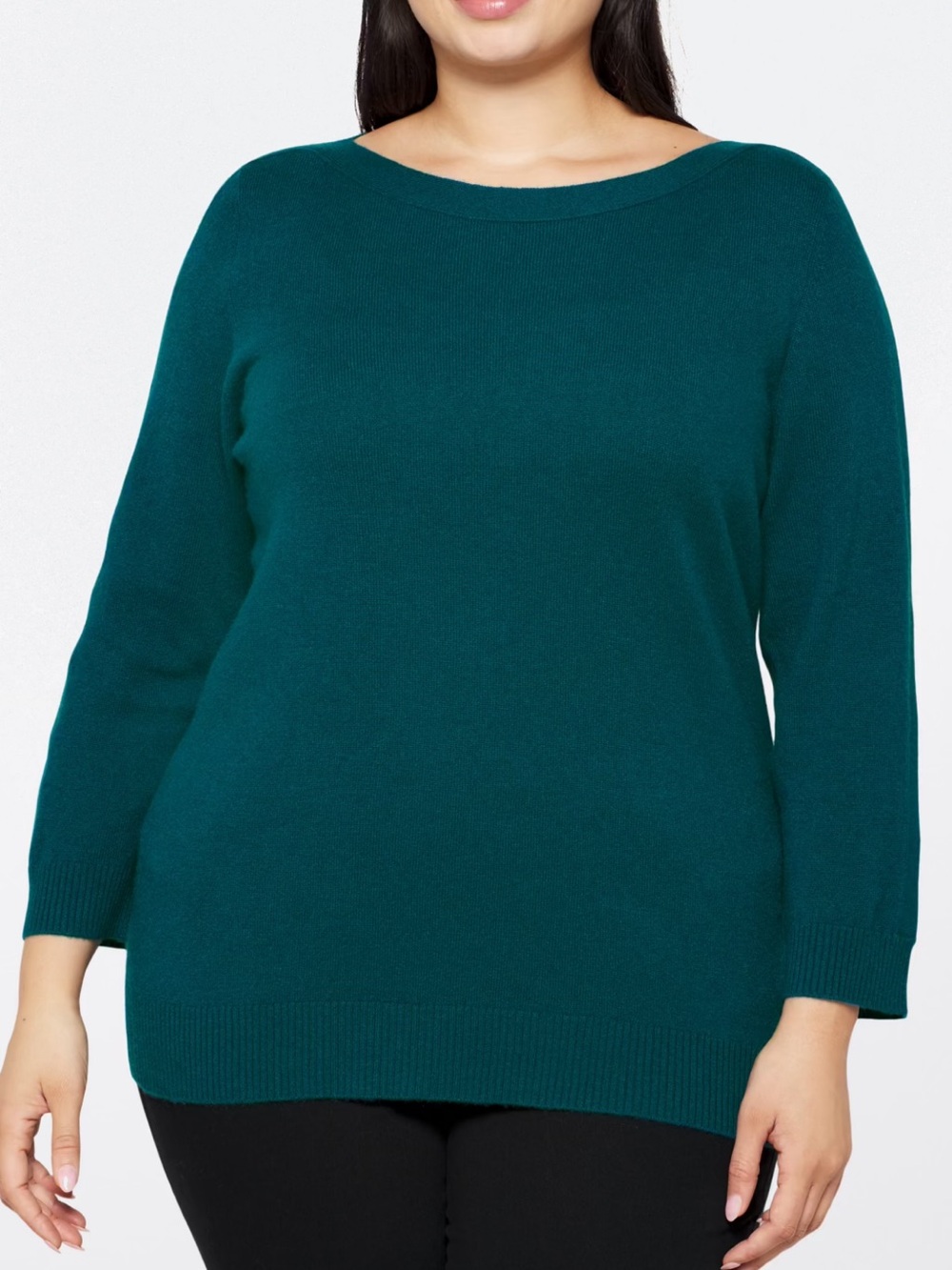Lusso Cashmere boatneck sweater in a rich teal/blue-green colorway. Size 1X.